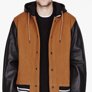 Chaqueta Varsity Unisex OEM/ODM, 100% Lana, Mangas de Lona y Poliéster, Diseño Bicolor, Moda Urbana, Invierno, Resistente al Viento e Impermeable - Product Image 1