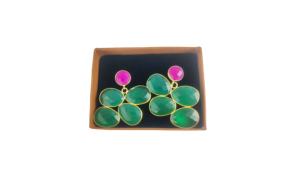 Green Onyx & Hot Pink Chalcedony Earrings 18k Gold Plated 925 Silver & Brass Jewelry with Diamond Charm Gift for Her - Product Image 4