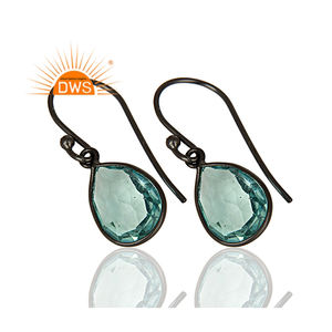 Pendientes de piedras preciosas de Topacio azul Natural, proveedor de joyería, aretes colgantes de plata 925 chapados en rodio - Product Image 2