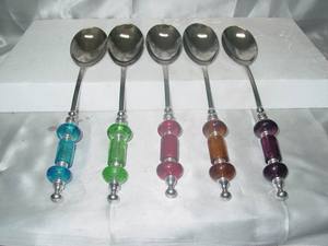 Ensembles de couverts en acier inoxydable avec des perles de verre colorées fourchette Design antique à la mode pour la cuisine, les hôtels, le restaurant - Product Image 4