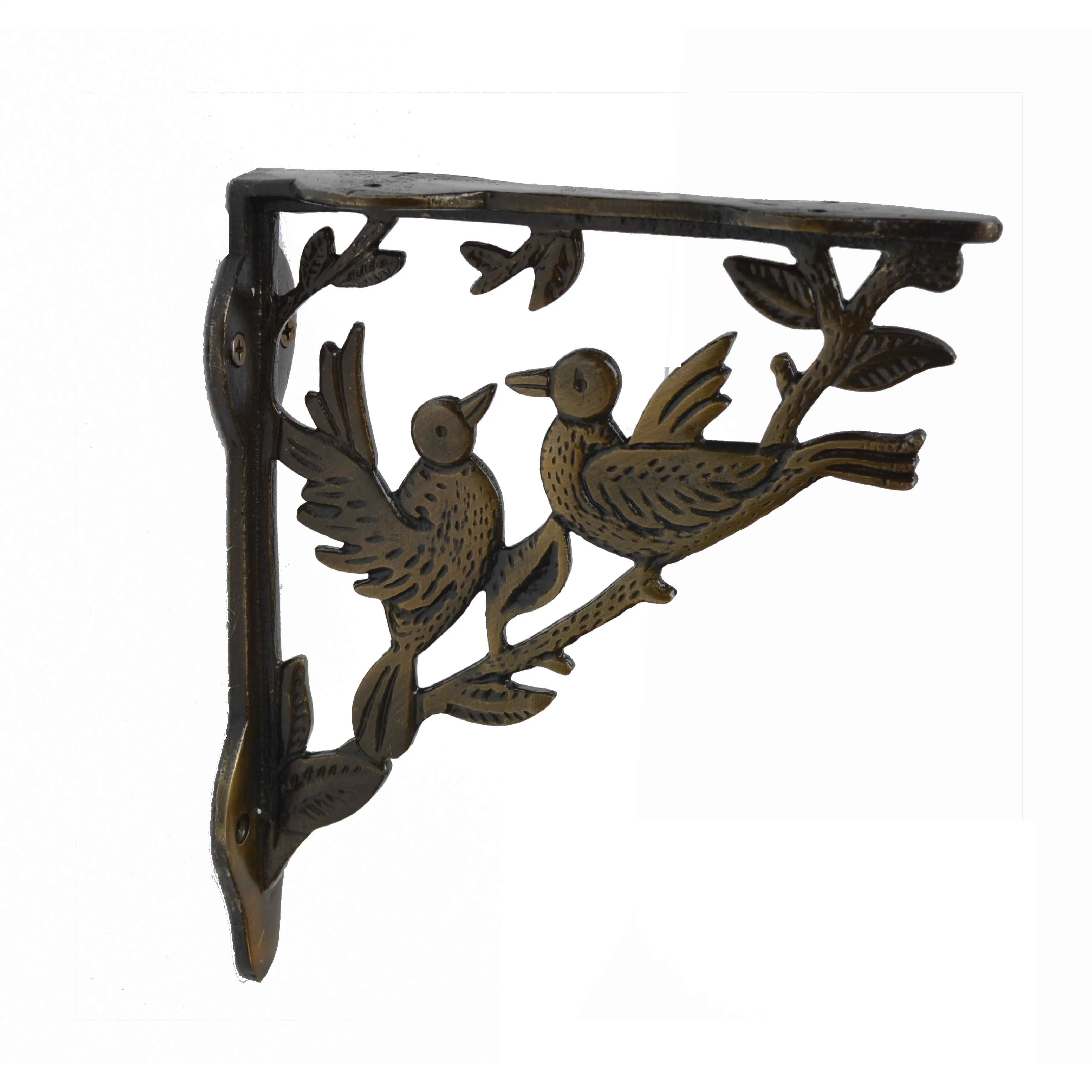 Side Wall Glass Shelf Holder With Birds in brass metal wall hanging hangers brass wall decoration hooks and hangers