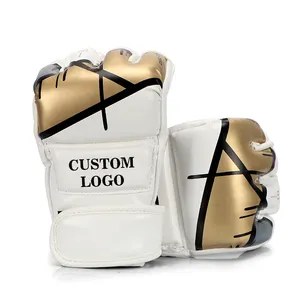 Guantes de boxeo de medio Dedo de lucha personalizados, manoplas de combate de MMA Muay Thai UFC