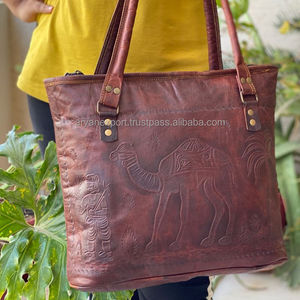 Bolso de mano de cuero de cabra para mujer, bolsa de hombro de cuero en relieve marrón Vintage, hecho a mano - Product Image 2