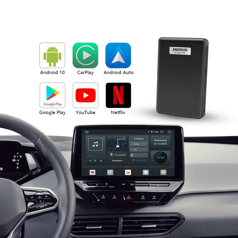 Bộ Chuyển Đổi Đa Phương Tiện Cho Xe Hơi, Bộ Điều Hợp CarPlay Android AI Box Không Dây 4G + 64G, Dùng Cho Xe Ô Tô