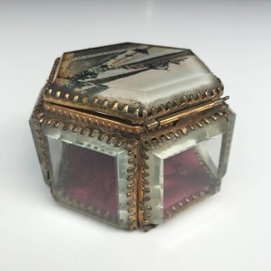 Antique French Jewelry <b>Box</b> // Beveled <b>Glass</b> Jewelry <b>Box</b> // Jewelry Casket / - Product Image 1