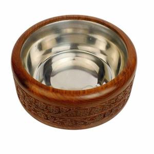 <b>Wooden</b> <b>Bread</b> <b>Box</b> In Round Shape Mango Wood With stainless-steel bowl inside 9x9x4 inch - Product Image 6