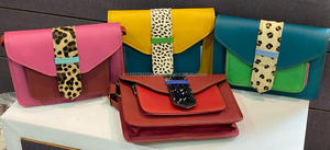 Bolso bandolera de cuero reciclado hecho a mano a la moda para mujer, cierre de cerradura de correa única, forro de cuero genuino, nailon colorido para mujer Candy - Product Image 4