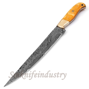 Custom Hand Forged Damascus Fillet knife With leather Sheath cover (smk1595) - Product Image 1