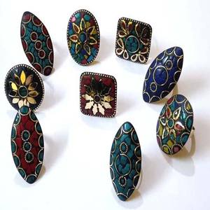 Ethnic Mosaic <b>Fashion</b> <b>Rings</b> RG-10 Handmade Bohemian Hippie Brass Jewelry Indian Handicrafts Christian Symbol Oval Pattern - Product Image 1