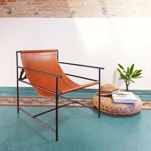 Accent-sillón de cuero hecho a mano con marco de acero para sala de estar y dormitorio, estilo Industrial - Product Image 3