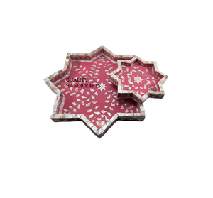 Plateau marocain en nacre et bois incrusté, fait à la main, forme d'étoile grise, service, décoration de la maison, artisanat certifié EPCH - Product Image 6