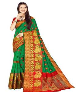 Algodón puro Banarasi Seda Saree Venta al por mayor Precio más bajo Mercado Surat Ropa étnica Ropa - Product Image 6