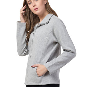 แจ็คเก็ตบอมเบอร์ขนแกะสำหรับผู้หญิงเสื้อแจ็คเก็ตบุด้วยซิปปิดผ้าฝ้ายสีเทา - Product Image 3