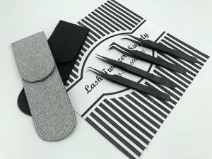 Pinzas de pestañas negras mate con logotipo personalizado, pinzas de extensión de pestañas de acero inoxidable japonesas sostenibles, agarre de diamante de precisión - Product Image 5
