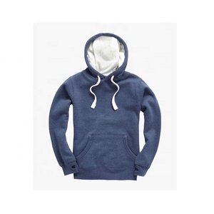 Men's Blue French Terry Hooded Sweatshirt Loose Fit 100% Cotton Solid Color Casual Pullover with Front Pocket Eco-Friendly - Product Image 4