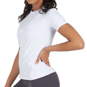 เสื้อยืดโยคะพิมพ์ลายอีลาสตินผ้าฝ้ายสีขาว,แบบเรียบง่ายคุณภาพสูง - Product Image 1