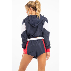 fashionable colorful design full zipper crop top stand collar women comfortable size twin sets - Product Image 4
