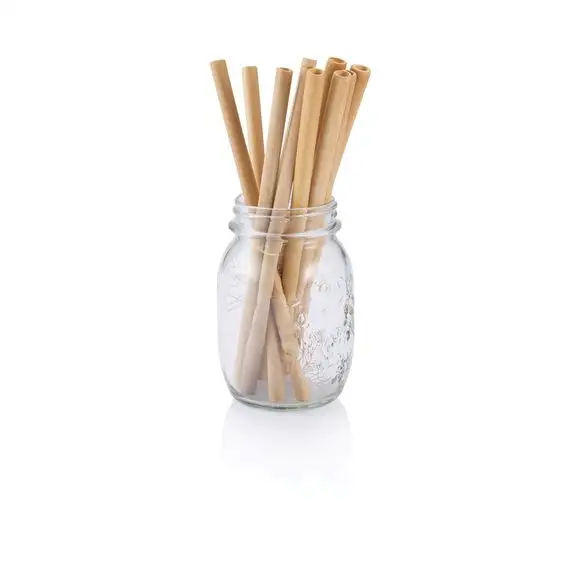 Горячая продажа Бамбуковые соломинки с льняным мешком, не бумажная рисовая солома с бамбуковой крышкой и молочным чаем, питьевая солома большого размера