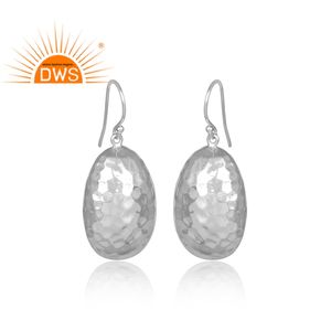 Boucles d'oreilles pendantes élégantes en fil métallique, bijoux ovales martelés en argent sterling 925 fin - Product Image 2