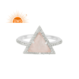 Fine 925 Sterling Silver Natural <b>Cz</b> and Rose Quartz Gemstone Stackable <b>Ring</b> Jewelry for Women Gift for Her - Product Image 1