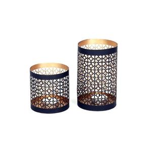 Fantasy Design Round Metal <b>Candle</b> <b>Pillar</b> <b>Holder</b> Set of Two <b>Black</b> for Party and Wedding Table Decoration - Product Image 1