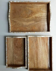 ชุดถาดไม้โบราณที่จับโลหะเครื่องครัวทรงสี่เหลี่ยมผืนผ้า3ชิ้นอุปกรณ์เสริมไม้แฮนด์เมดขายส่งขายปลีก - Product Image 3