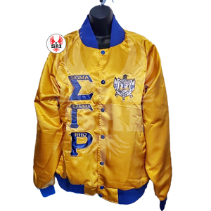 Custom made SGRho satin jacket Sigma Gamma Rho Sorority and fraternity Embroidered Bomber satin Jacket - Product Image 1