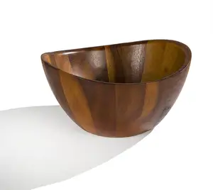 天然闪亮木质沙拉服务器碗，用于制造商和供应商提供的面条和家庭酒店多用途碗