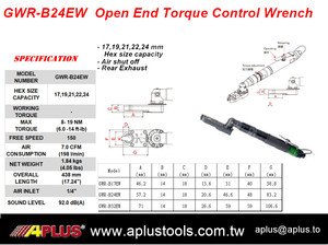 Clé à cliquet pneumatique à contrôle de couple à extrémité ouverte APLUS GWR-B24EW verte, hexagonale 17-24 mm, 19 Nm/150 tr/min, certifiée ISO9001 - Product Image 2