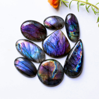 Pendentifs en labradorite naturelle en forme de croissant, perles qui brillent dans le noir, cabochons en verre photochromique violet, effet de couleur changeante, 20-40mm, pour la fabrication de bijoux