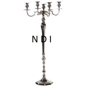 Support de bougie décoratif en métal nickelé de grande taille, fait main, avec 5 bras, pour les célébrations de mariage et de fiançailles - Product Image 1