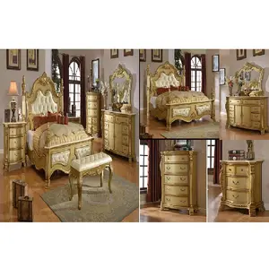 Juego de Muebles de Dormitorio de Lujo Hechos a Mano, Acabado Dorado, Juego de Muebles de Dormitorio Clásico, Muebles de Madera de Diseño para Dormitorio, Hecho en EE. UU. - Product Image 1