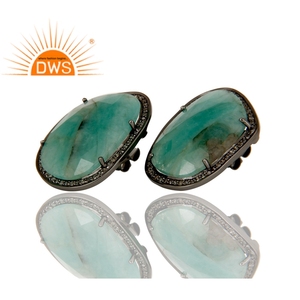 Boucles d'oreilles noires mixtes en argent Sterling, 100 pièces, fournisseur de bijoux, pierres précieuses en diamant et émeraude, vente en gros - Product Image 2