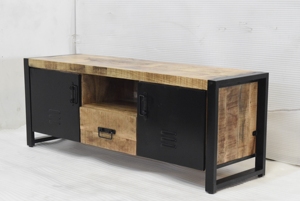 Chất lượng cao độc đáo cổ mộc mạc cổ điển công nghiệp bằng gỗ <span class=keywords><strong>TV</strong></span> tủ với kim loại sắt cơ sở <span class=keywords><strong>TV</strong></span> đứng bảng với lưu trữ ngăn kéo - Product Image 2