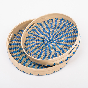 Plateau de service en jonc de mer naturel et bambou fait à la main Décoration intérieure écologique pour le service de thé et de café - Product Image 1