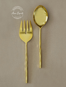 Gold Finished Hammered Salad <b>Spoon</b> Fork Set Ideal for Stylish Dining Modern Serveware Durable and Elegant <b>Table</b> Decor - Product Image 4