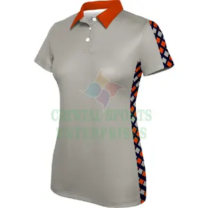 주문 폴로 T-셔츠 여자 최상 인쇄된 디자인 면 폴리에스테 승화 숙녀 골프 T-셔츠 및 로고를 가진 폴로