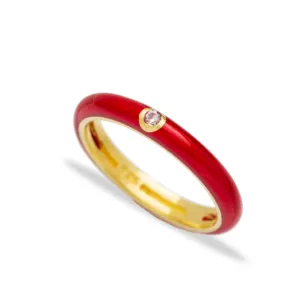Fashion Zircon Stone Red Enamel Ring Colorful Rind Designs Wholesale 925 Sterling Silver Jewelry