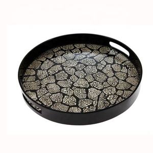 High Quality Best Selling Eggshell Inlay Round <b>Tray</b> with Handle Handcrafted Serving <b>Tray</b> Kitchen Wares Wholesale From Vietnam - Product Image 1