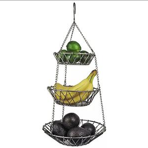 Panier à fruits rond en fil de fer, 1 pièce, noir, métallique, suspendu, avec combinable pour la décoration de la maison - Product Image 1