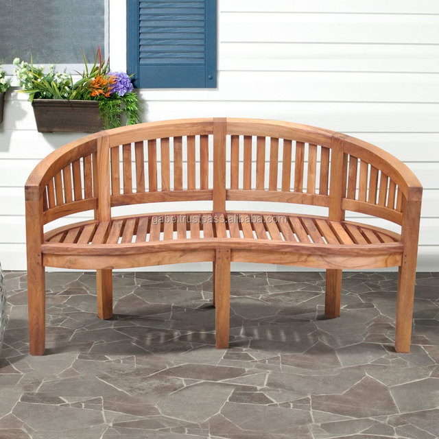 Solid Teak Wood 3-Seater Banana Bench Natural-Colored Outdoor Patio Furniture Direct From Indonesia Retailer