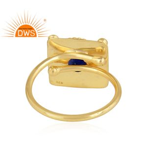 Bague empilable en Lapis Lazuli naturel plaqué or 18 carats, design fait main, argent sterling 925, fabricant de bijoux - Product Image 4