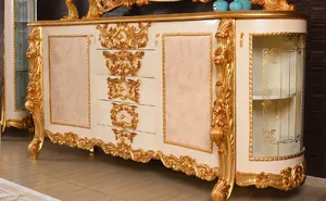 الكلاسيكية الملكي الخشب المواد الأكل هي ديكور العتيقة عشاء غرفة مجموعة اثاث 8 مقاعد الذهب احباط الطعام طاولة مع الكراسي