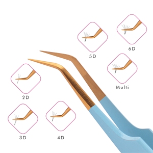 High Quality Eyelash Extension Volume Tweezer 10mm 45deg Tip Gold & Sky Blue with Your Company Logo, Eyelash Extension Tweezer - Product Image 4