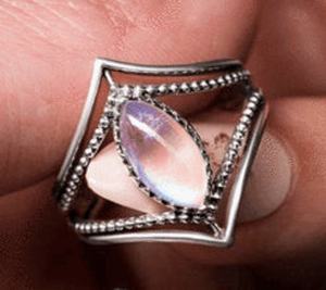 925 Sterling Silver Unique Rainbow Moonstone Marquise Cabochon Eye Wide Statement Silver Gemstone Ring Semi Precious Jewelry - Product Image 3