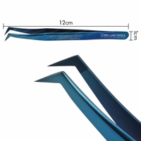 Pincettes professionnelles bleues pour Extension de cils, Type L, pincettes à pointe revêtue en diamant, pincettes pour Volume et Isolation, vente en gros