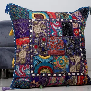 Patchwork Cushion Cover Wholesale Decorative Pillow Cover Indian Handmade Pillow Case Beaded Vintage Embroidered Cushion Case