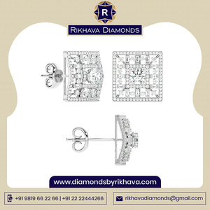 Pendientes elegantes de diamantes de oro blanco de 10 quilates Compra en línea para embalaje de regalo - Product Image 3