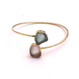 New Design <b>Gold</b> <b>Plated</b> Fashion Women <b>Bangle</b> Rose Quartz & Aqua Marine <b>Bangle</b> Handmade Fashion Jewelry Adjustable <b>Bangle</b> - Product Image 2