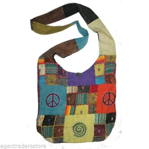 Fair Trade Cotton Patchwork Hippy Boho Shoulder Bag, Handmade Multi-Purpose Women's Cross Body Bag